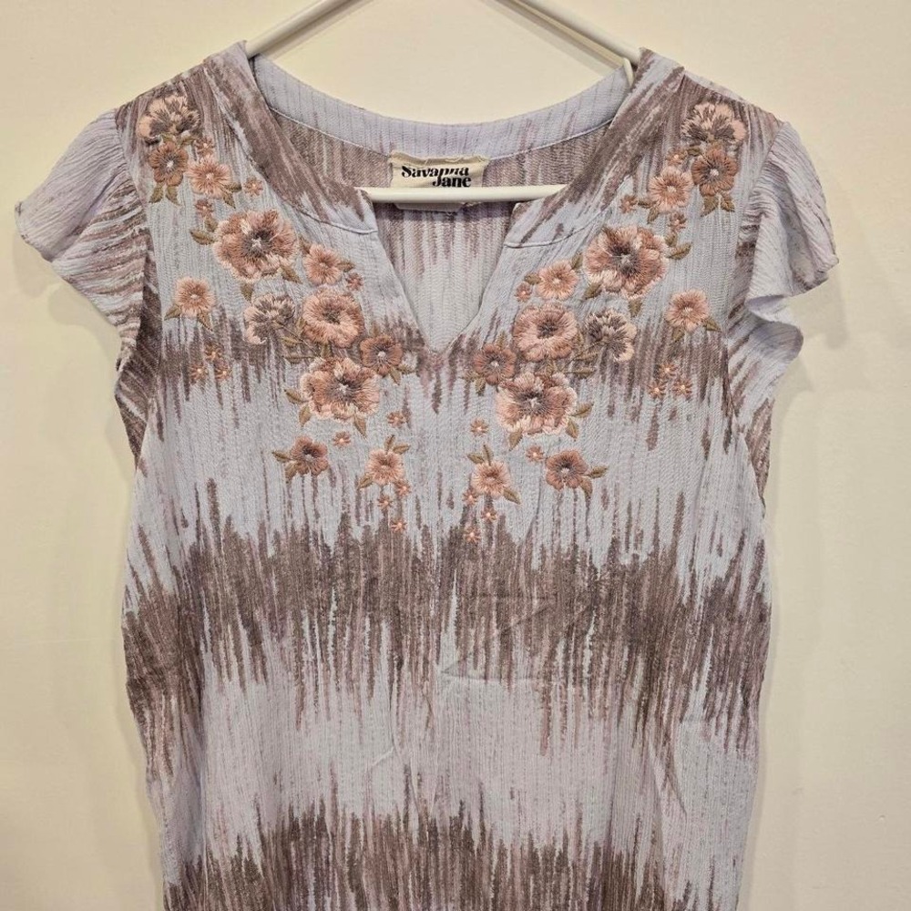Savanna Jane Embroidered Floral Boho Top Medium Cottagecore Blouse‎